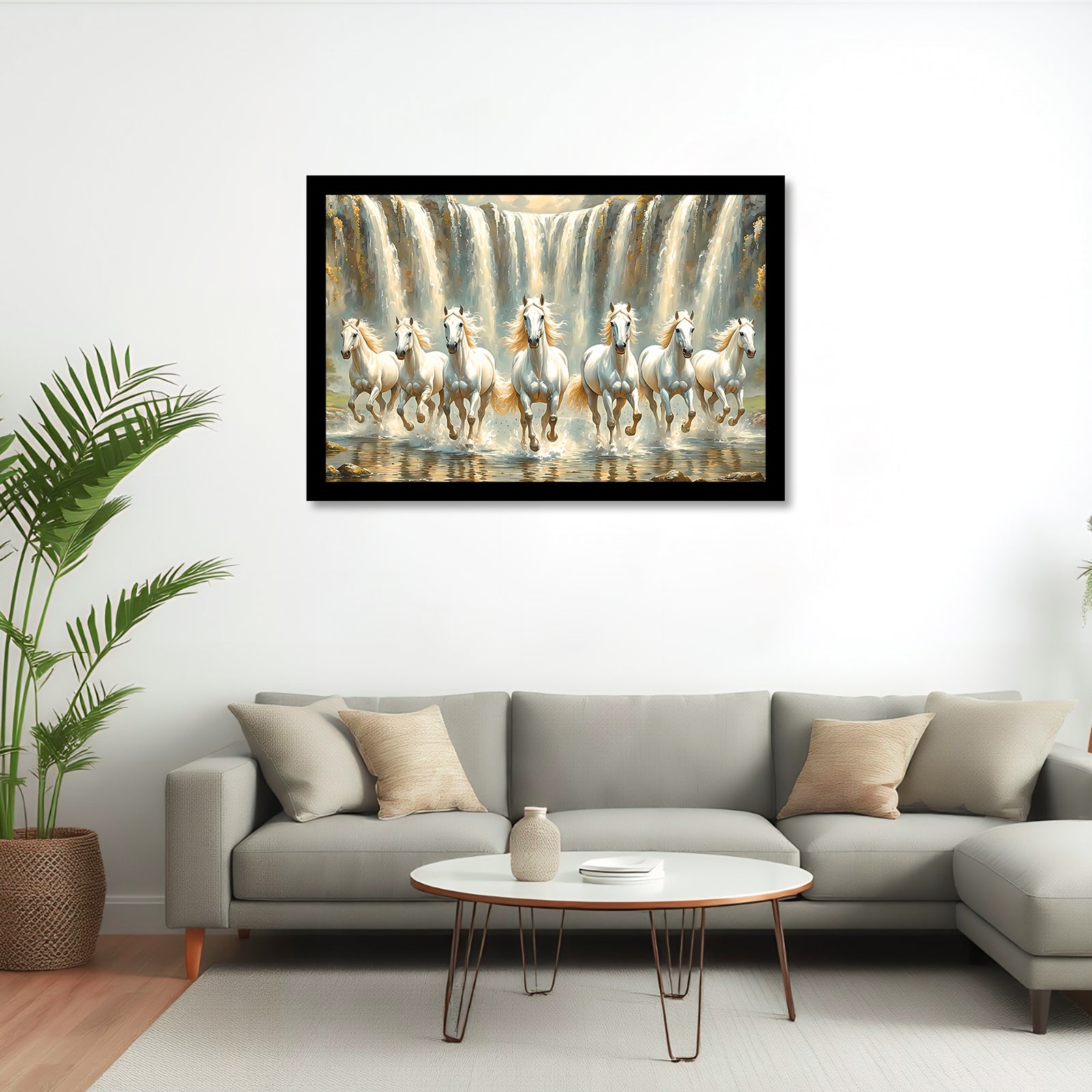 Vastu 7 Horses Running Painting with Frame, 16x24" Framed or 20x30" Canvas