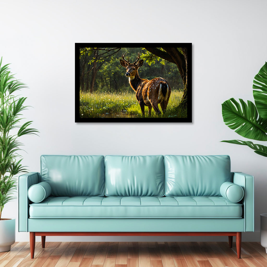 Luxariya Deer Canvas Print 20x30", Black/White Framed, 12x18"-24x36" Serene Wall Art
