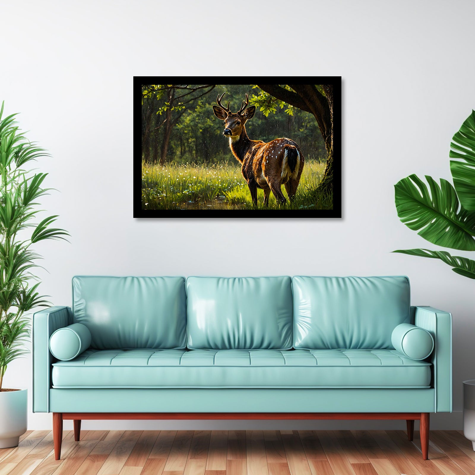 Luxariya Deer Canvas Print 20x30", Black/White Framed, 12x18"-24x36" Serene Wall Art