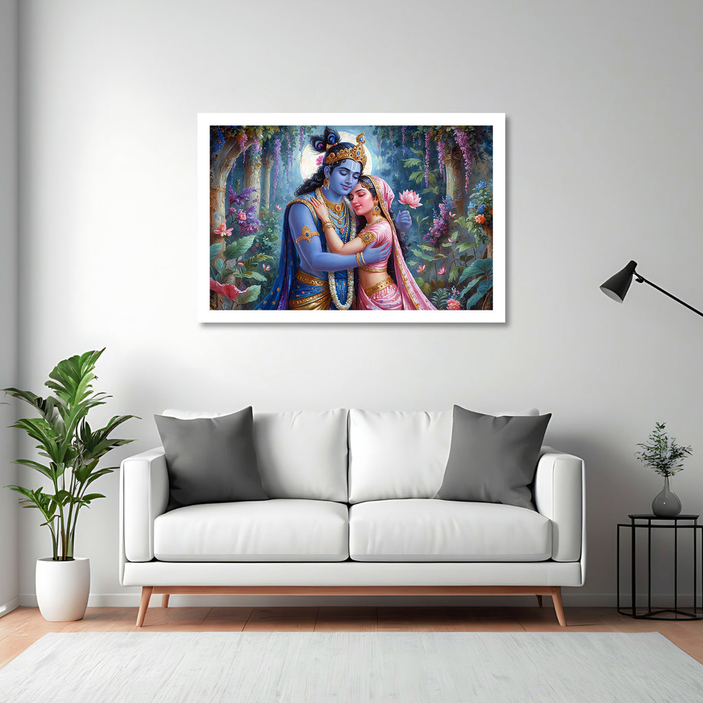 Radha Krishna Luxury Wall Art - 18x24 Inch Framed GSM Paper or 20x30 Inch Canvas