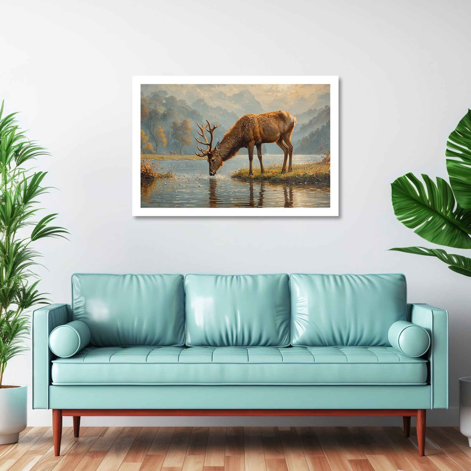 Luxariya Deer Canvas Print 20x30", Black/White Framed, 12x18"-24x36" Serene Wall Art