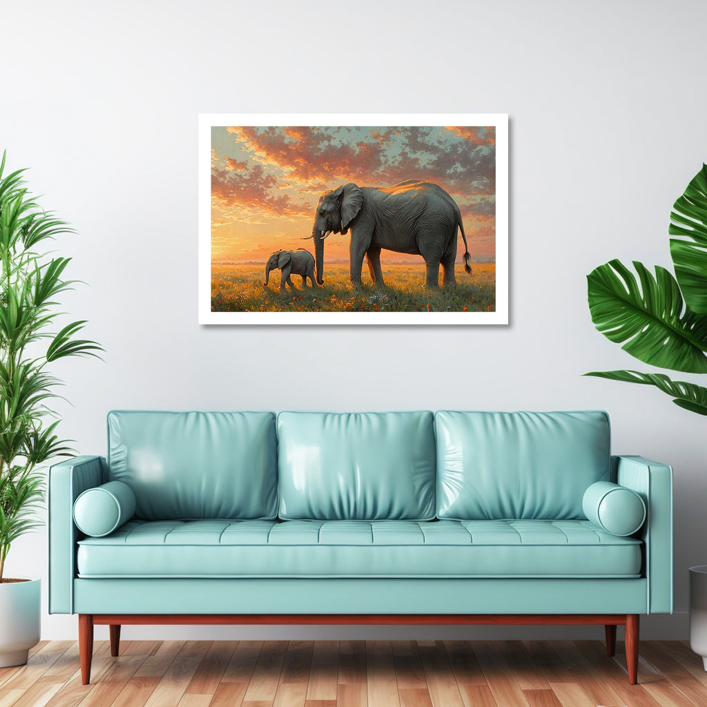 Luxariya Elephant Canvas Print 20x30", Black/White Framed, 12x18"-24x36" Auspicious Wall Art