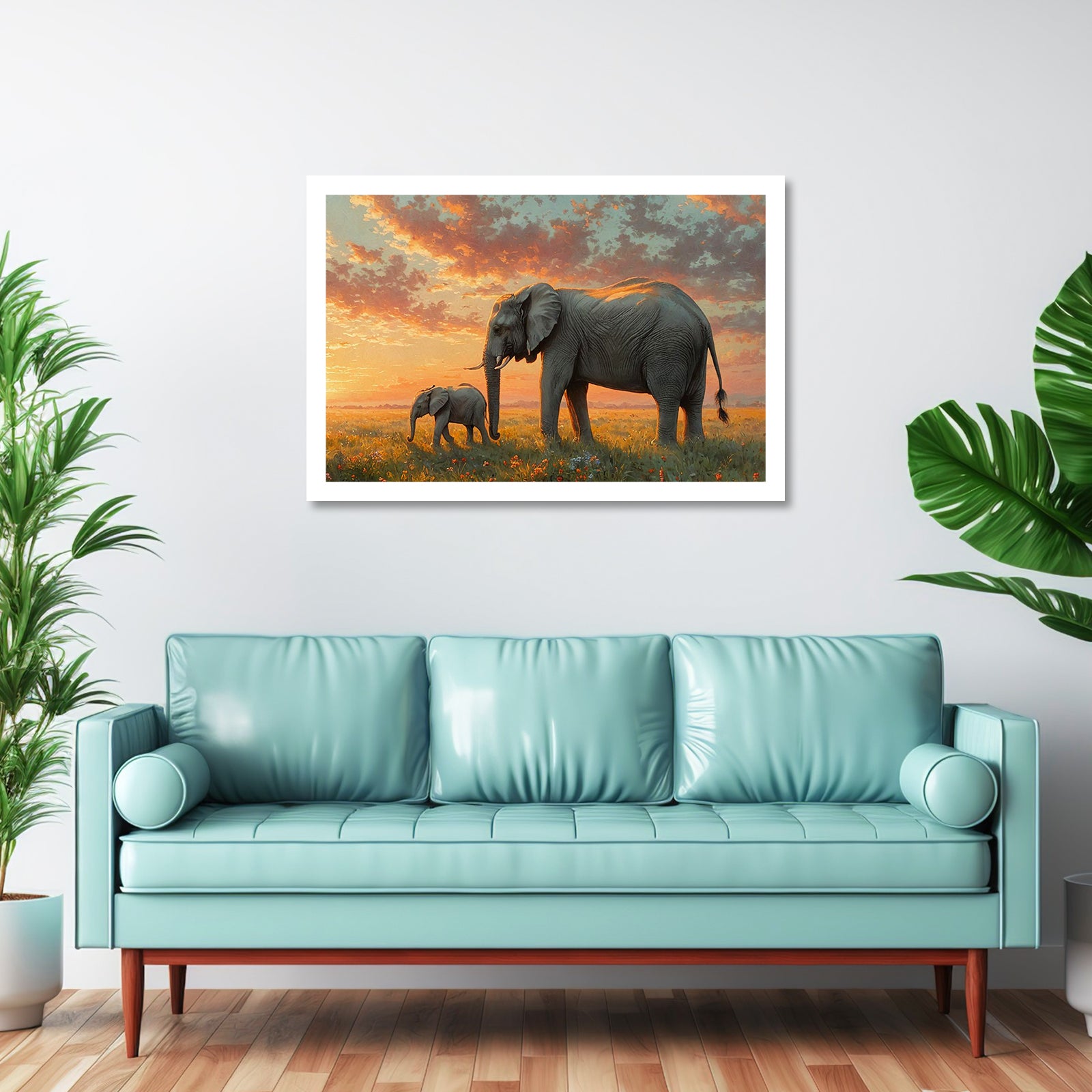 Luxariya Elephant Canvas Print 20x30", Black/White Framed, 12x18"-24x36" Auspicious Wall Art