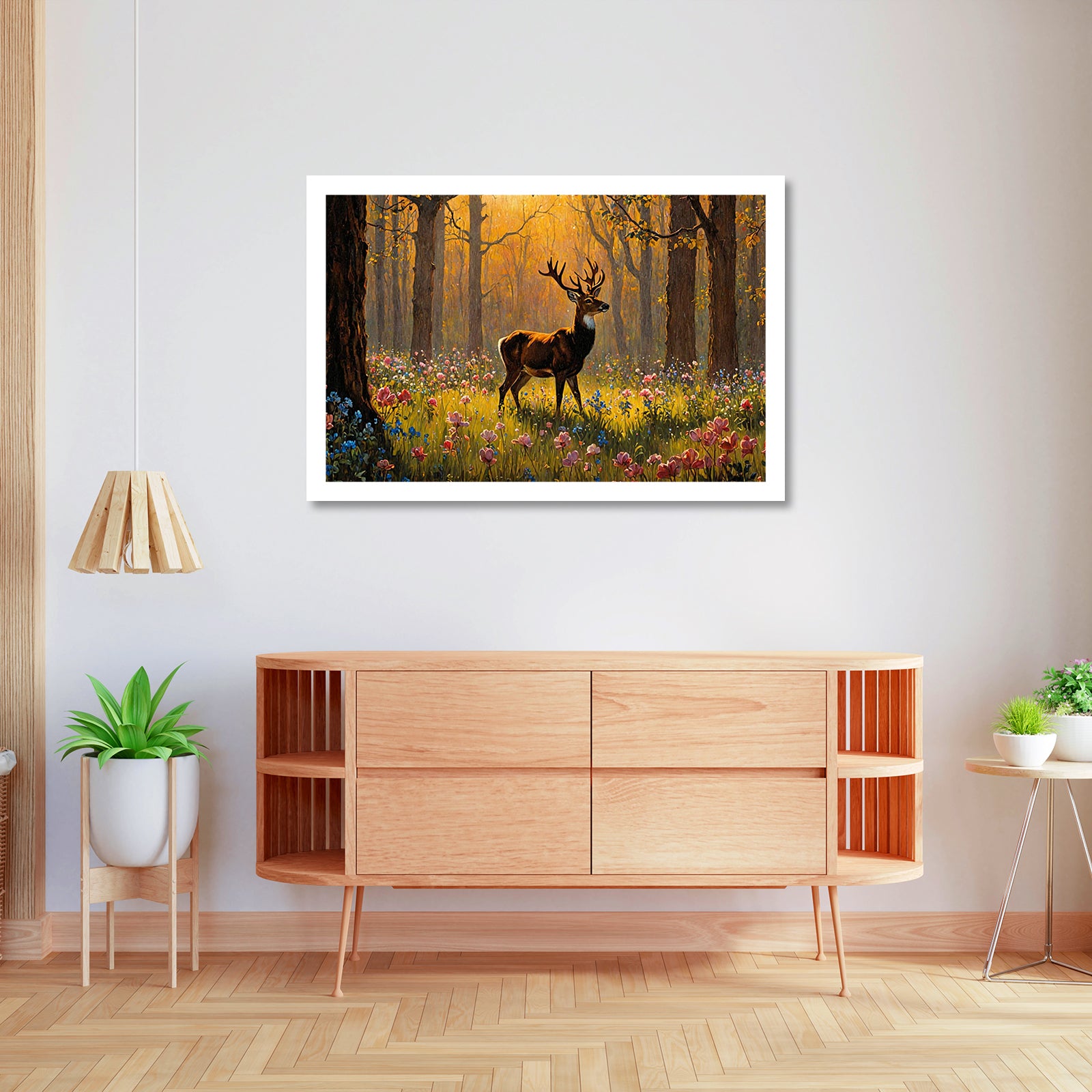 Luxariya Deer Canvas Print 20x30", Black/White Framed, 12x18"-24x36" Serene Wall Art