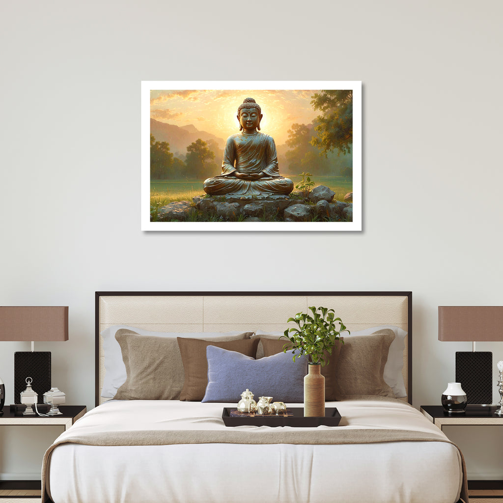 Luxariya Buddha Canvas Print 20x30", Black/White Framed 12x18"-24x36" Spiritual Wall Art