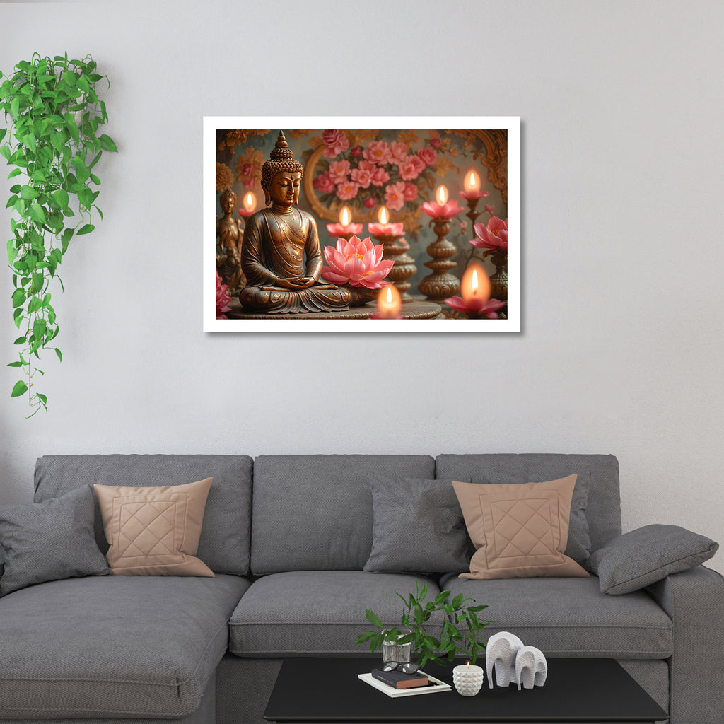 Luxariya Buddha Canvas Print 20x30", Black/White Framed 12x18"-24x36" Spiritual Wall Art
