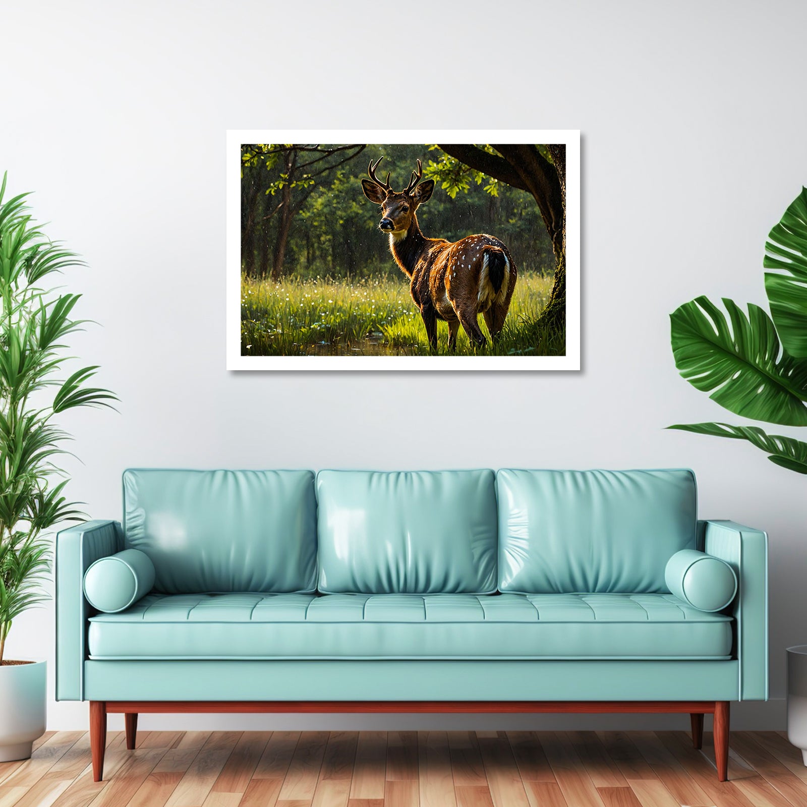 Luxariya Deer Canvas Print 20x30", Black/White Framed, 12x18"-24x36" Serene Wall Art