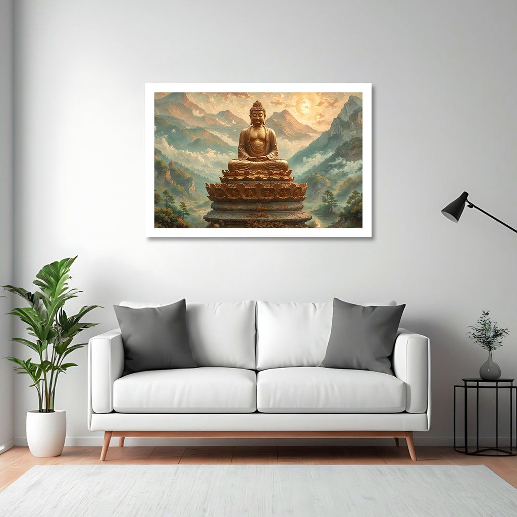 Luxariya Buddha Canvas Print 20x30", Black/White Framed 12x18"-24x36" Spiritual Wall Art