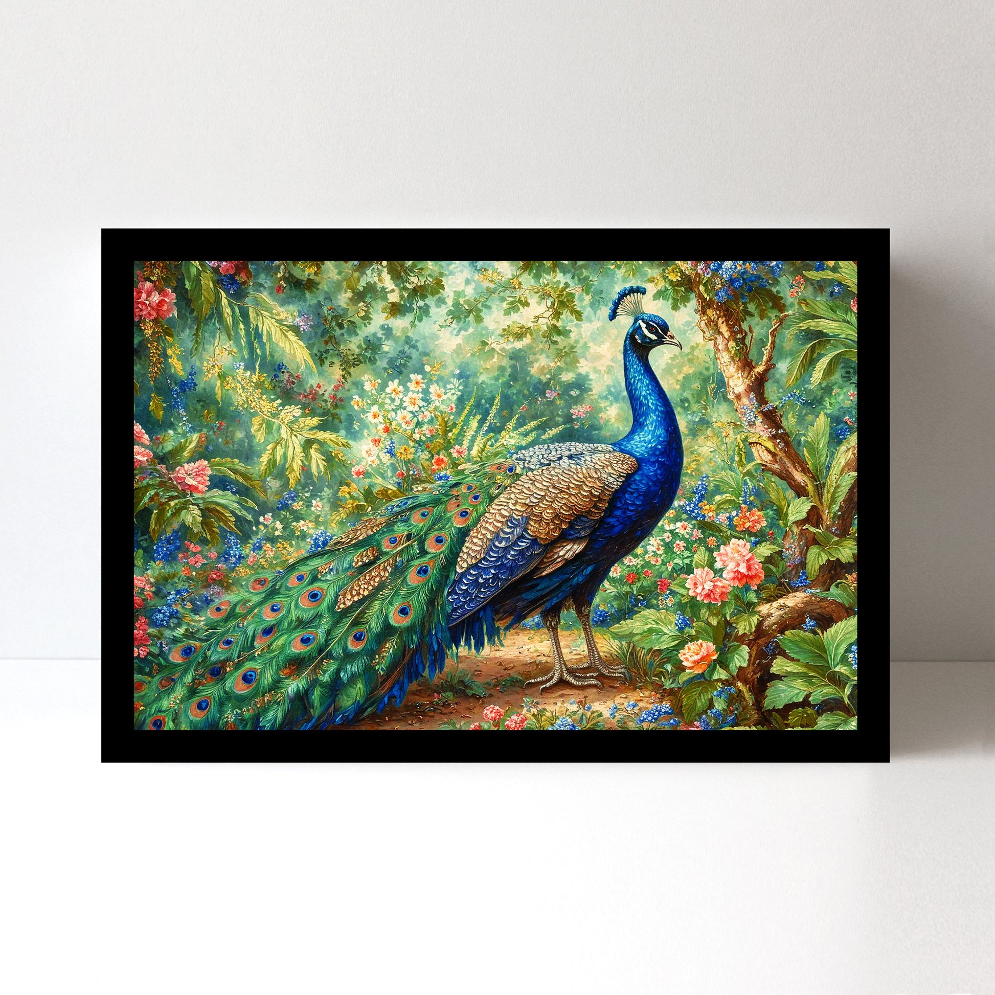 Majestic Peacock Splendor: Vastu-Approved Luxury Wall Art, 18x24 inch Framed GSM Paper or 20x30 inch Canvas