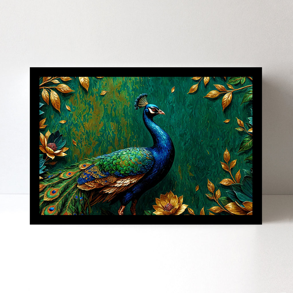 Majestic Peacock Splendor: Vastu-Approved Luxury Wall Art, 18x24 inch Framed GSM Paper or 20x30 inch Canvas