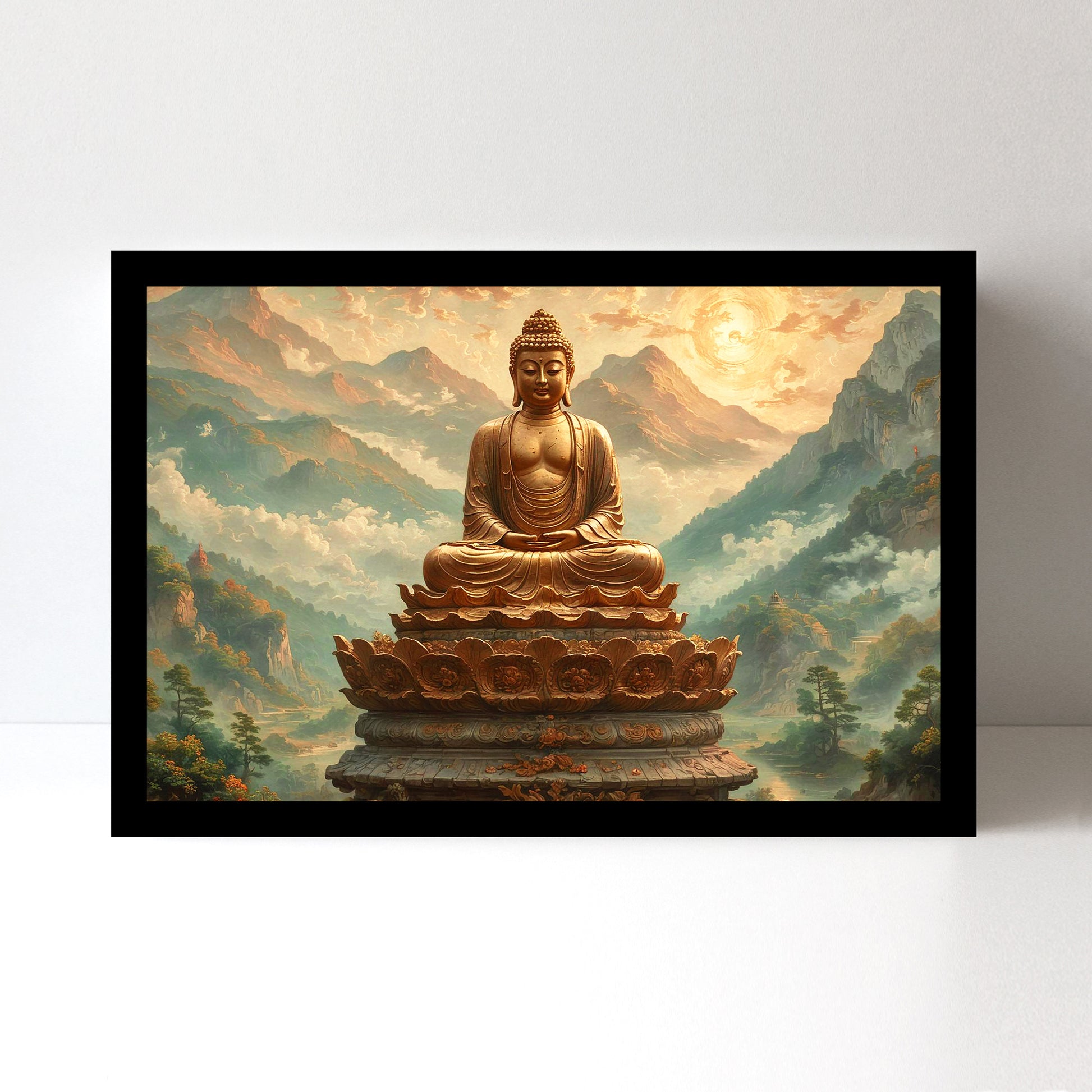 Luxariya Buddha Canvas Print 20x30", Black/White Framed 12x18"-24x36" Spiritual Wall Art