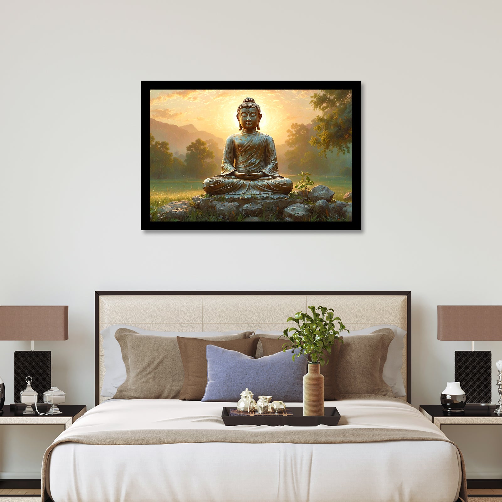 Luxariya Buddha Canvas Print 20x30", Black/White Framed 12x18"-24x36" Spiritual Wall Art