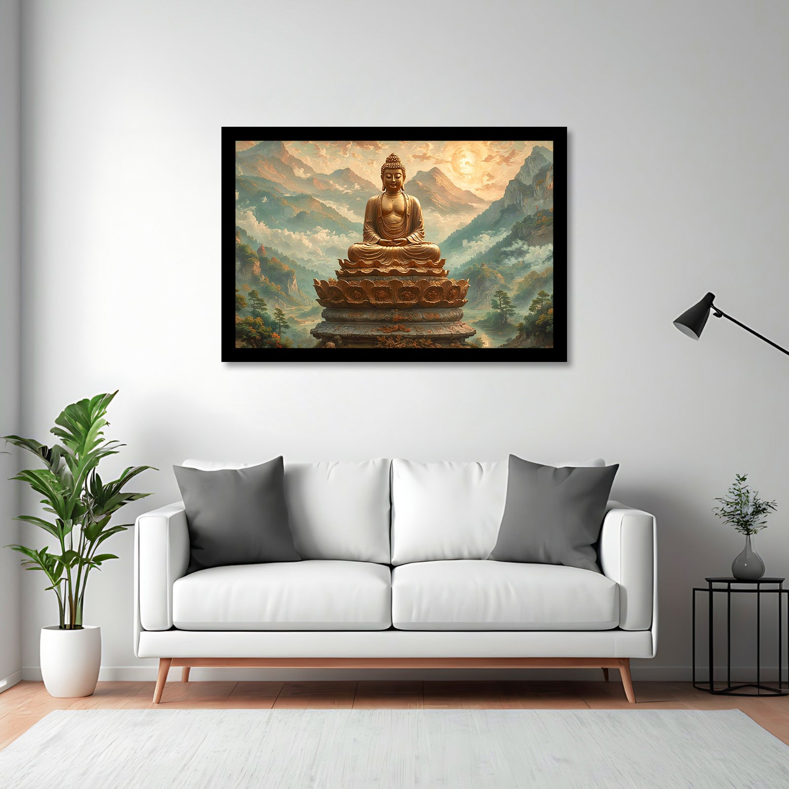 Luxariya Buddha Canvas Print 20x30", Black/White Framed 12x18"-24x36" Spiritual Wall Art