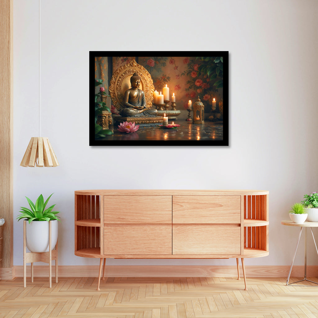 Luxariya Buddha Canvas Print 20x30", Black/White Framed 12x18"-24x36" Spiritual Wall Art