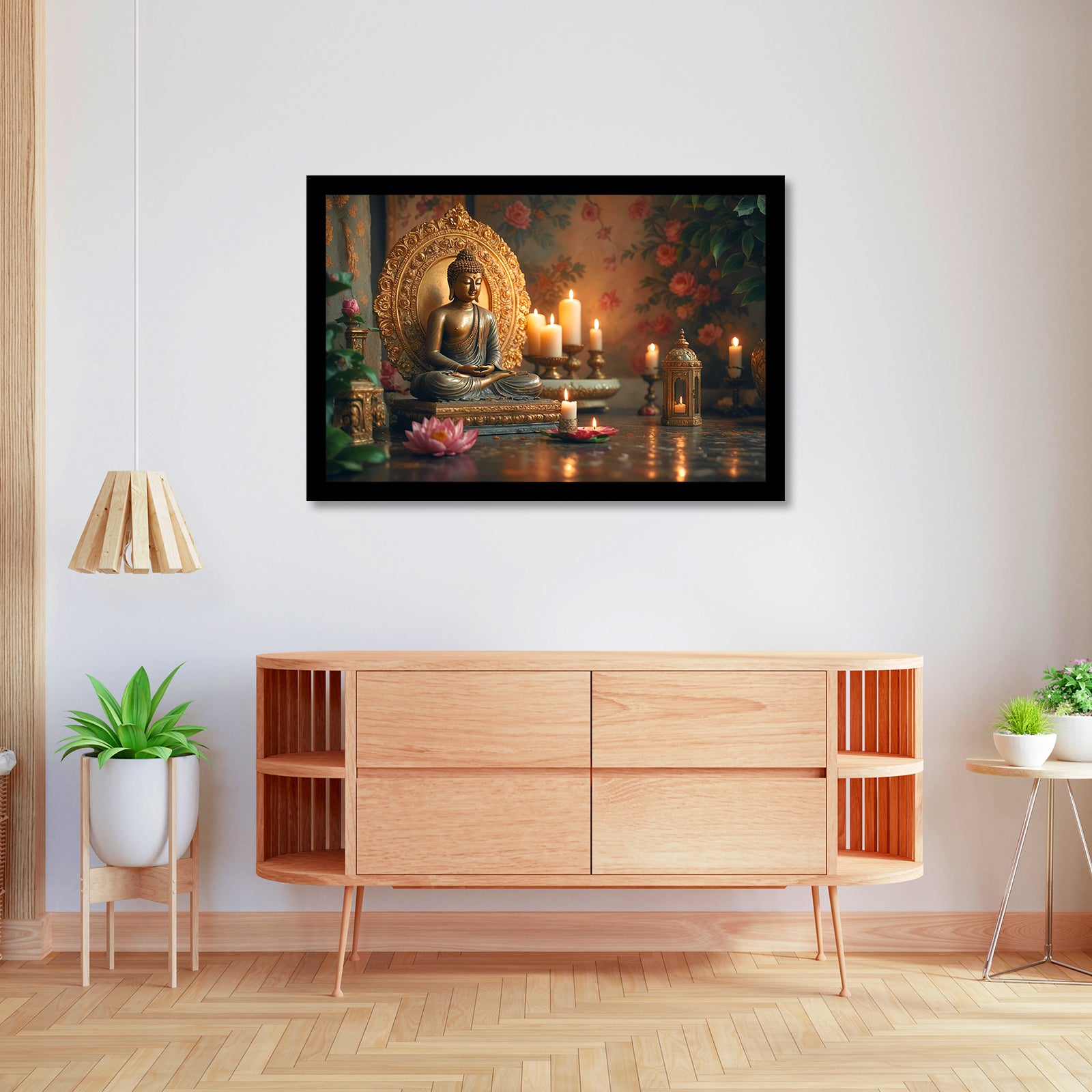 Luxariya Buddha Canvas Print 20x30", Black/White Framed 12x18"-24x36" Spiritual Wall Art