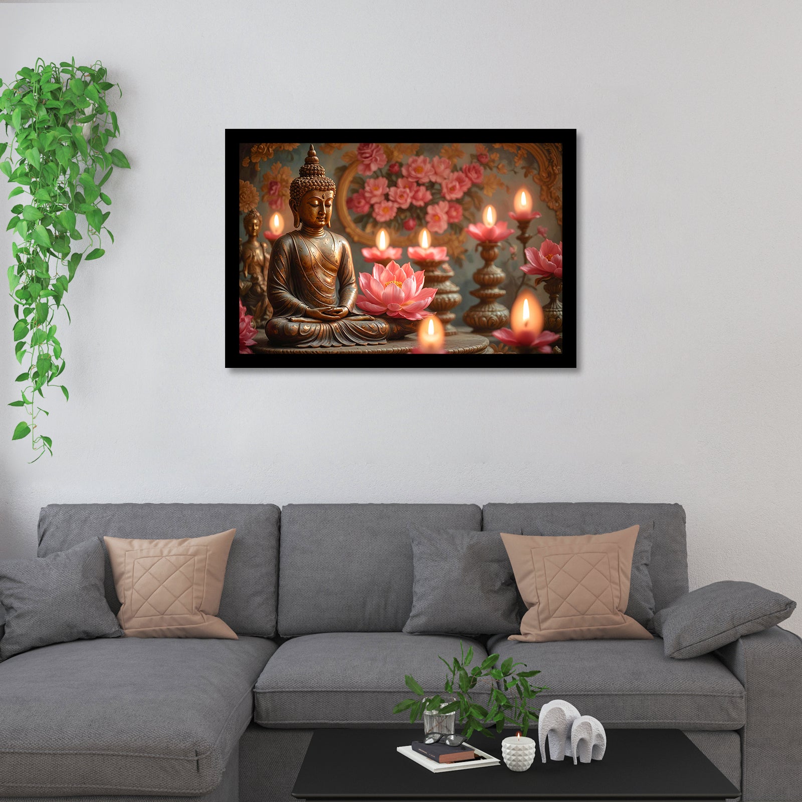 Luxariya Buddha Canvas Print 20x30", Black/White Framed 12x18"-24x36" Spiritual Wall Art