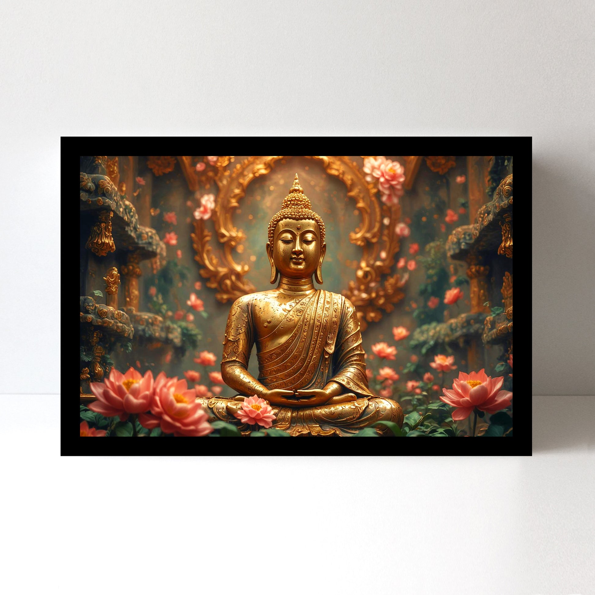 Luxariya Buddha Canvas Print 20x30", Black/White Framed 12x18"-24x36" Spiritual Wall Art