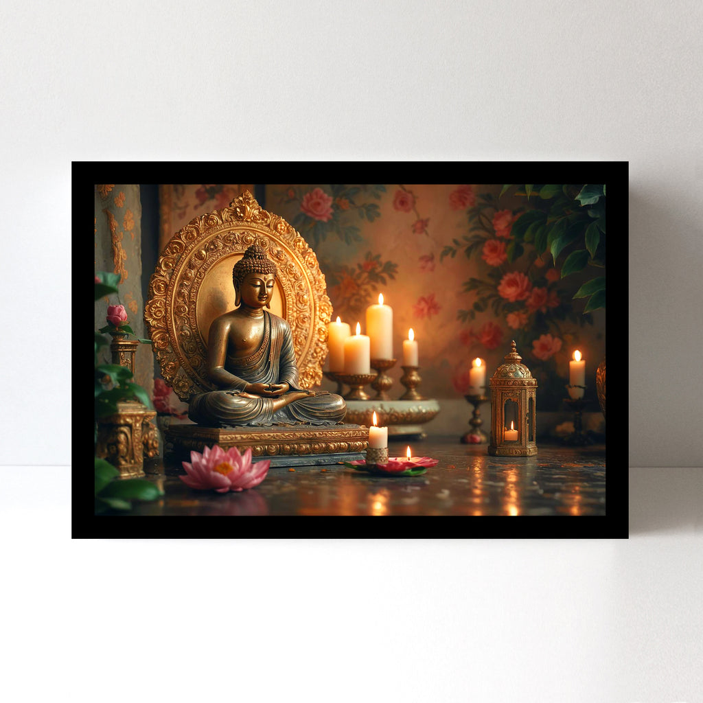 Luxariya Buddha Canvas Print 20x30", Black/White Framed 12x18"-24x36" Spiritual Wall Art
