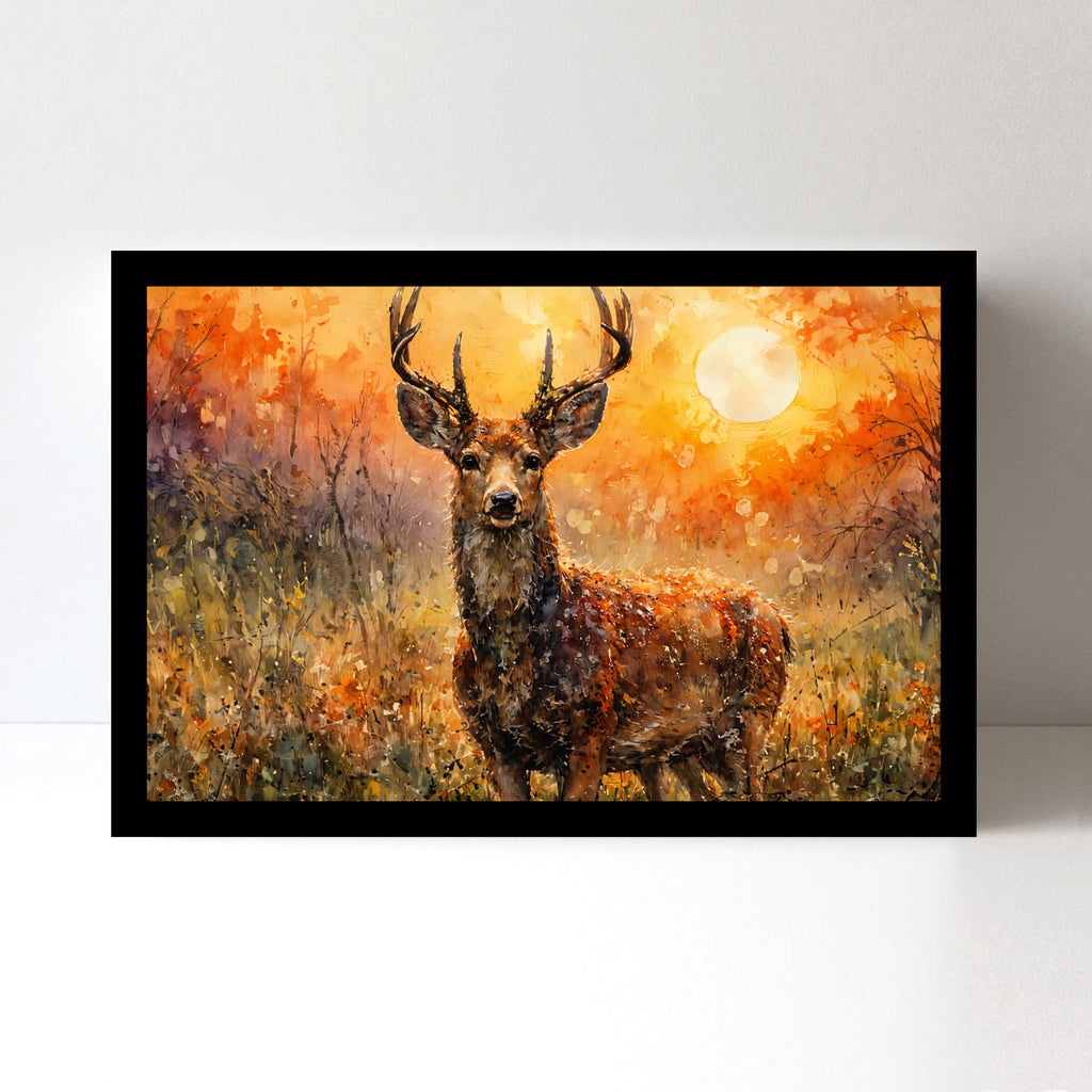 Luxariya Deer Canvas Print 20x30", Black/White Framed, 12x18"-24x36" Serene Wall Art