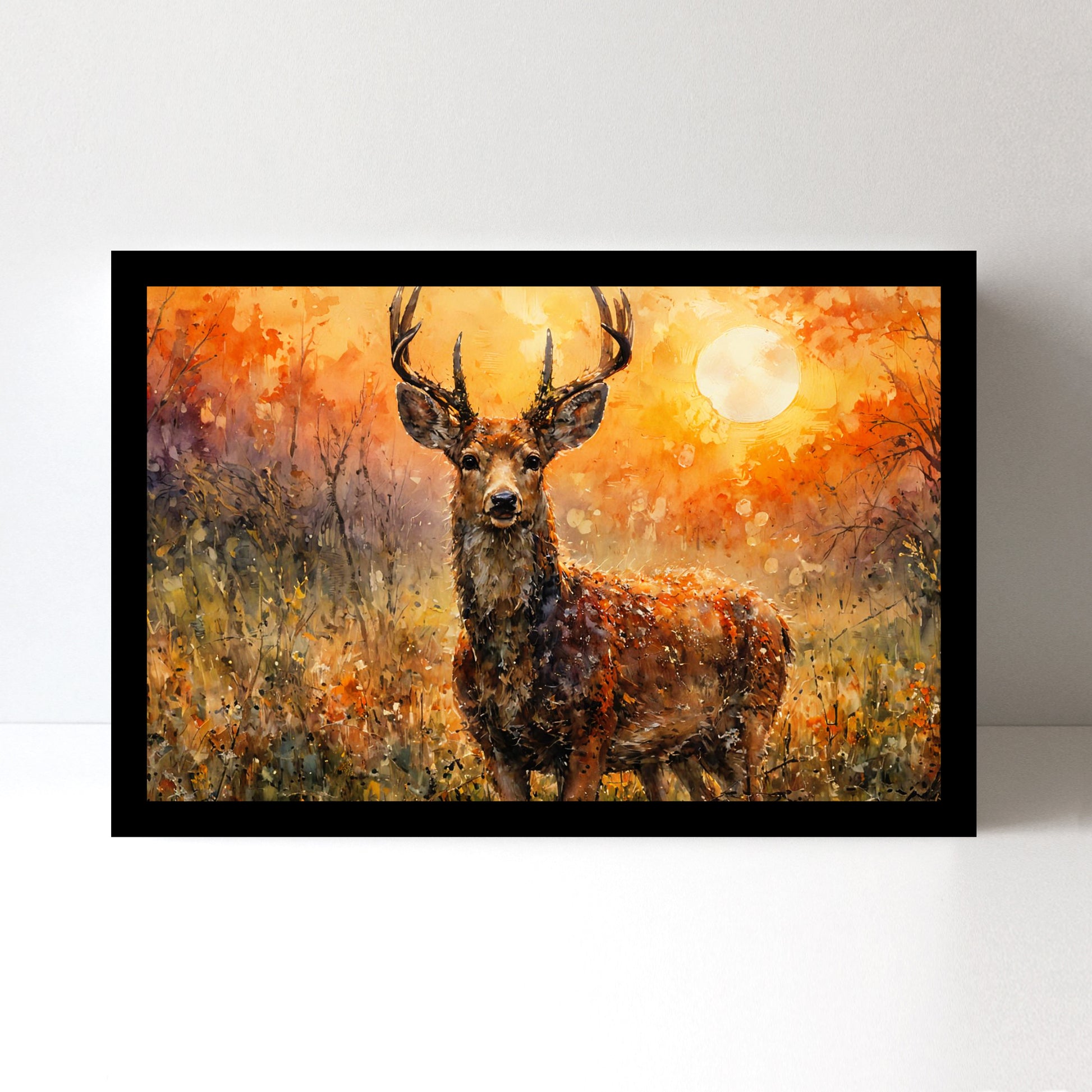 Luxariya Deer Canvas Print 20x30", Black/White Framed, 12x18"-24x36" Serene Wall Art