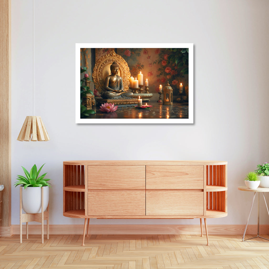 Luxariya Buddha Canvas Print 20x30", Black/White Framed 12x18"-24x36" Spiritual Wall Art