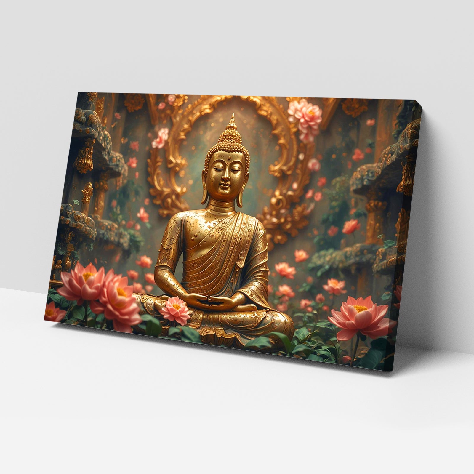 Luxariya Buddha Canvas Print 20x30", Black/White Framed 12x18"-24x36" Spiritual Wall Art