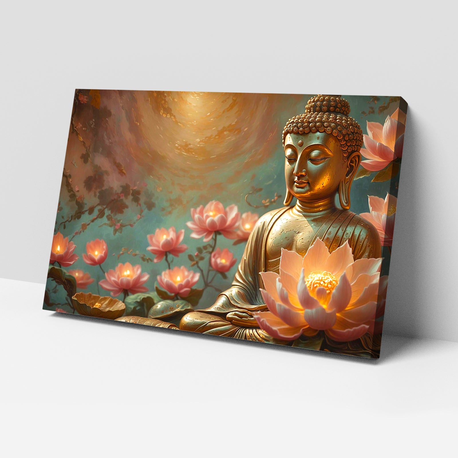 Luxariya Buddha Canvas Print 20x30", Black/White Framed 12x18"-24x36" Spiritual Wall Art