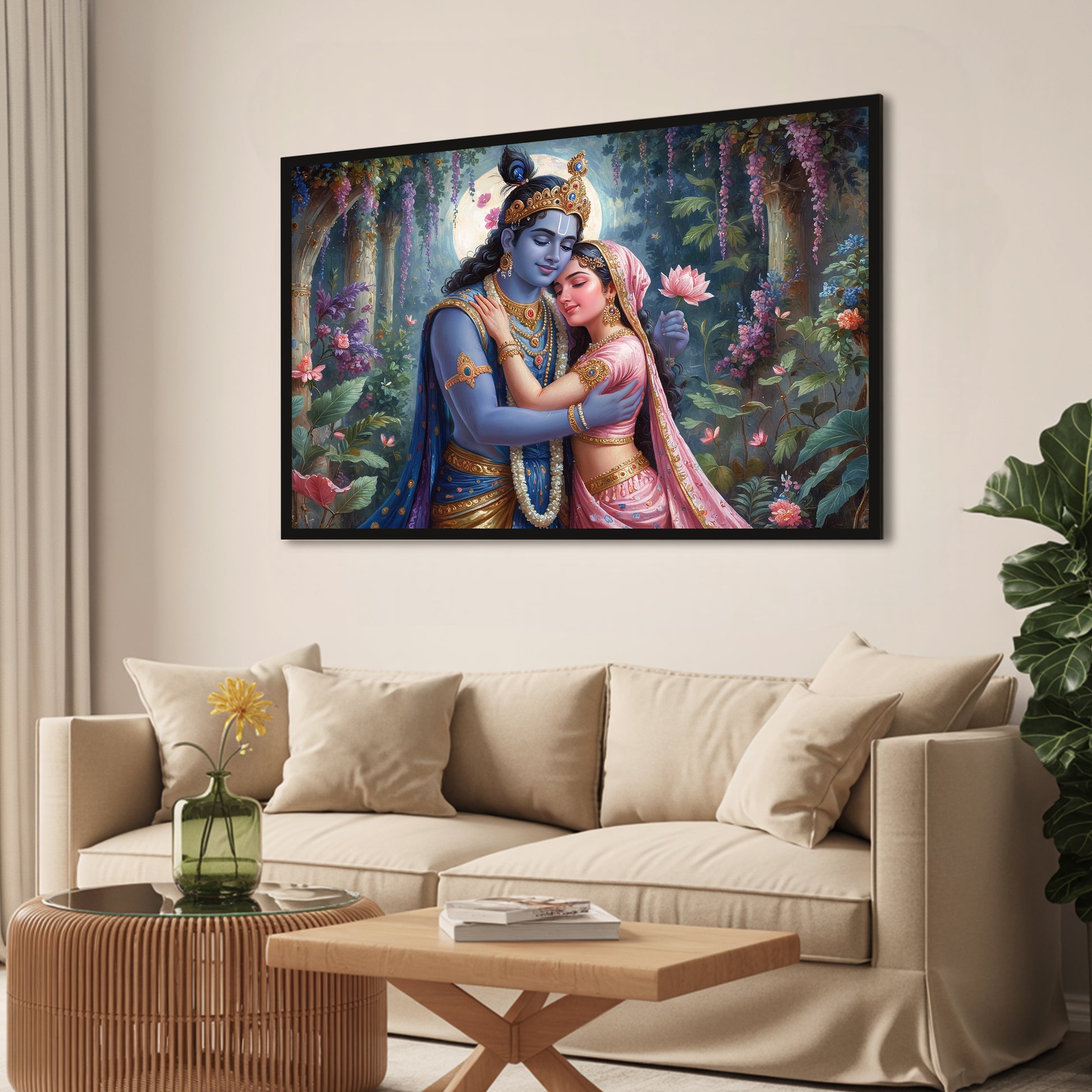 Radha Krishna Luxury Wall Art - 18x24 Inch Framed GSM Paper or 20x30 Inch Canvas