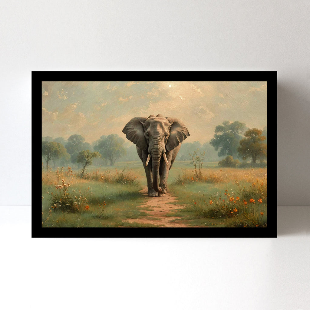 Luxariya Elephant Canvas Print 20x30", Black/White Framed, 12x18"-24x36" Auspicious Wall Art