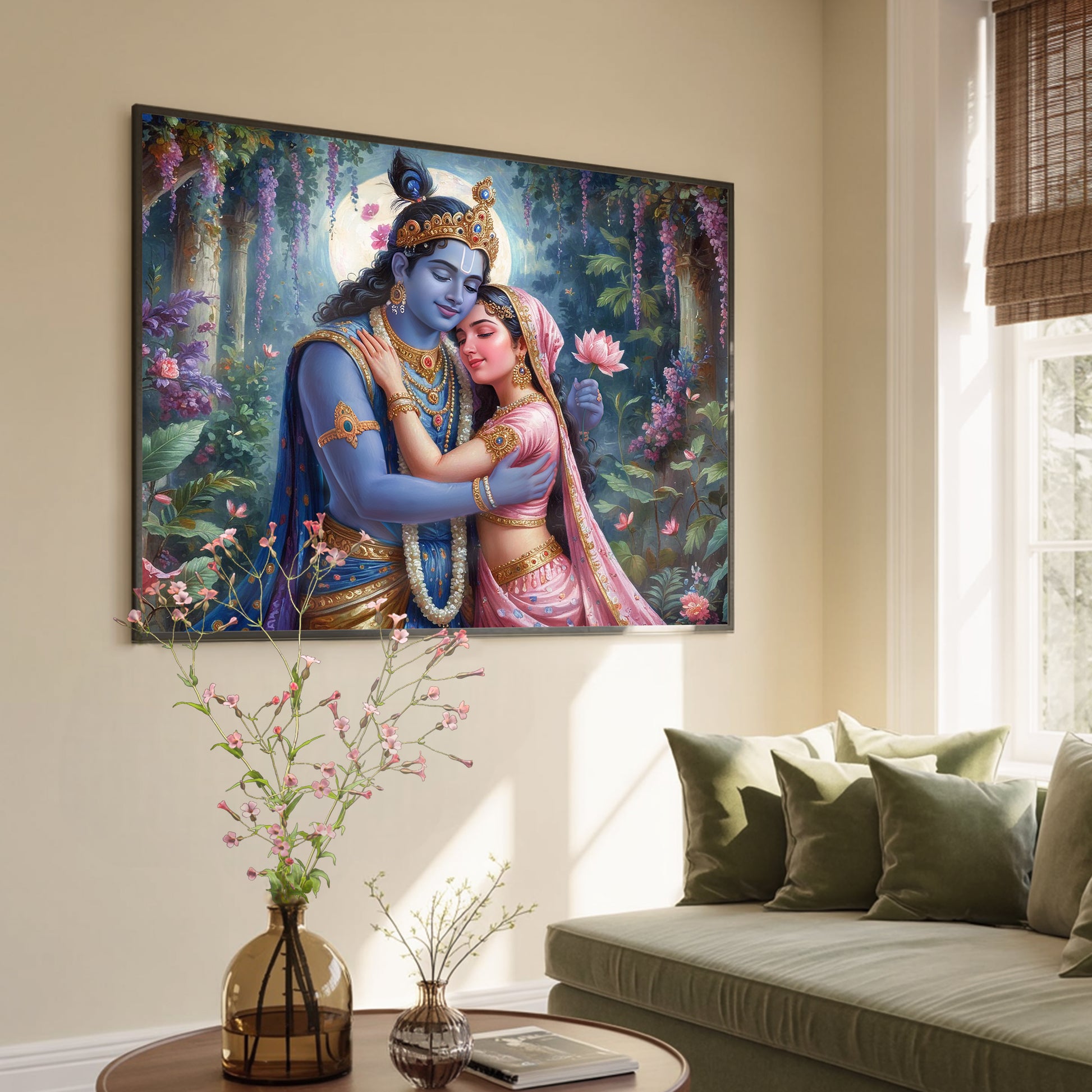 Radha Krishna Luxury Wall Art - 18x24 Inch Framed GSM Paper or 20x30 Inch Canvas
