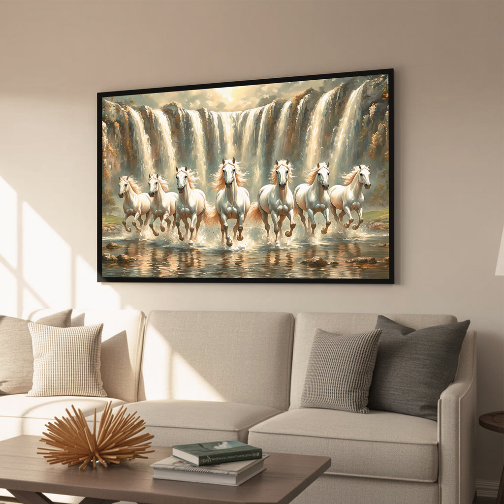 Vastu 7 Horses Running Painting with Frame, 16x24" Framed or 20x30" Canvas