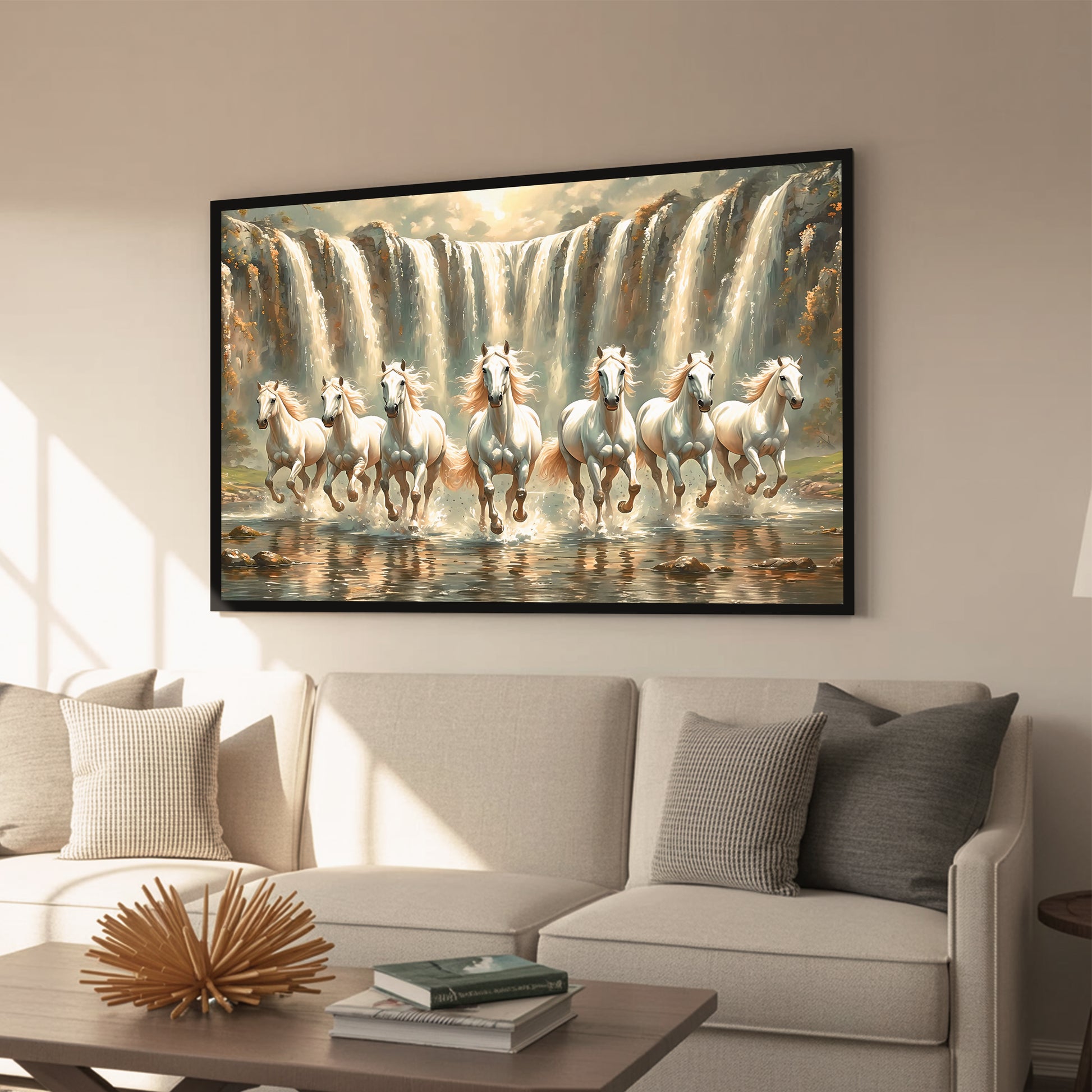 Vastu 7 Horses Running Painting with Frame, 16x24" Framed or 20x30" Canvas