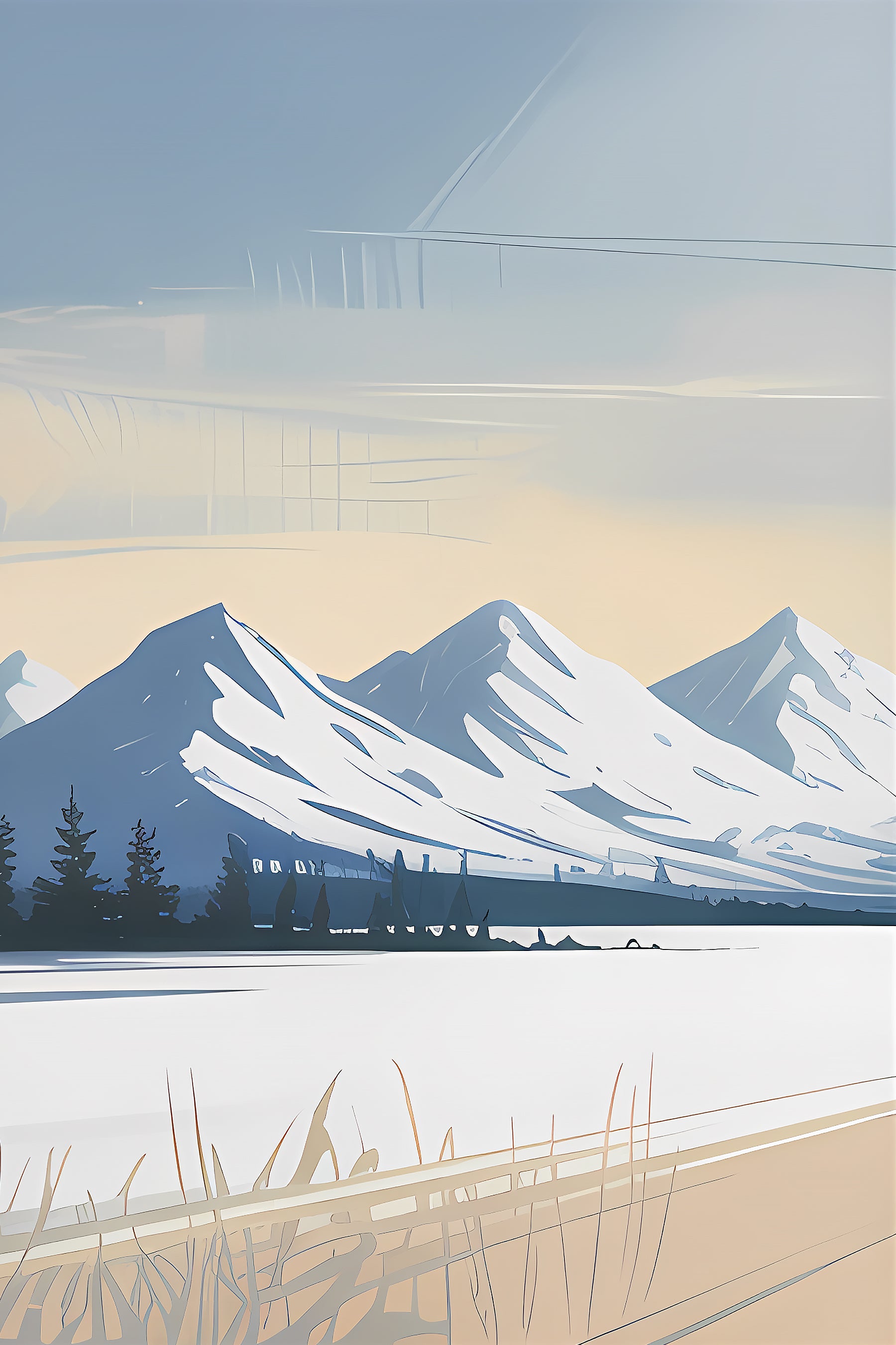 Winter Road Through Snowy Heights Luxury Wall Art Set (3 Pieces) - 18x24 Inch Framed GSM Paper or 20x30 Inch Canvas