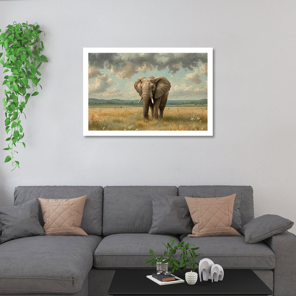 Luxariya Elephant Canvas Print 20x30", Black/White Framed, 12x18"-24x36" Auspicious Wall Art