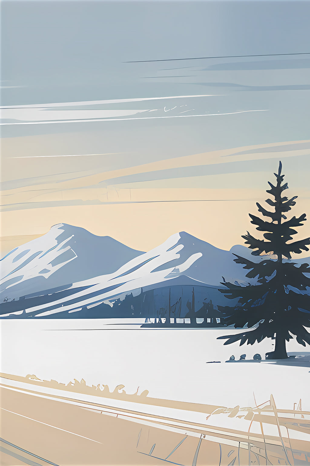 Winter Road Through Snowy Heights Luxury Wall Art Set (3 Pieces) - 18x24 Inch Framed GSM Paper or 20x30 Inch Canvas