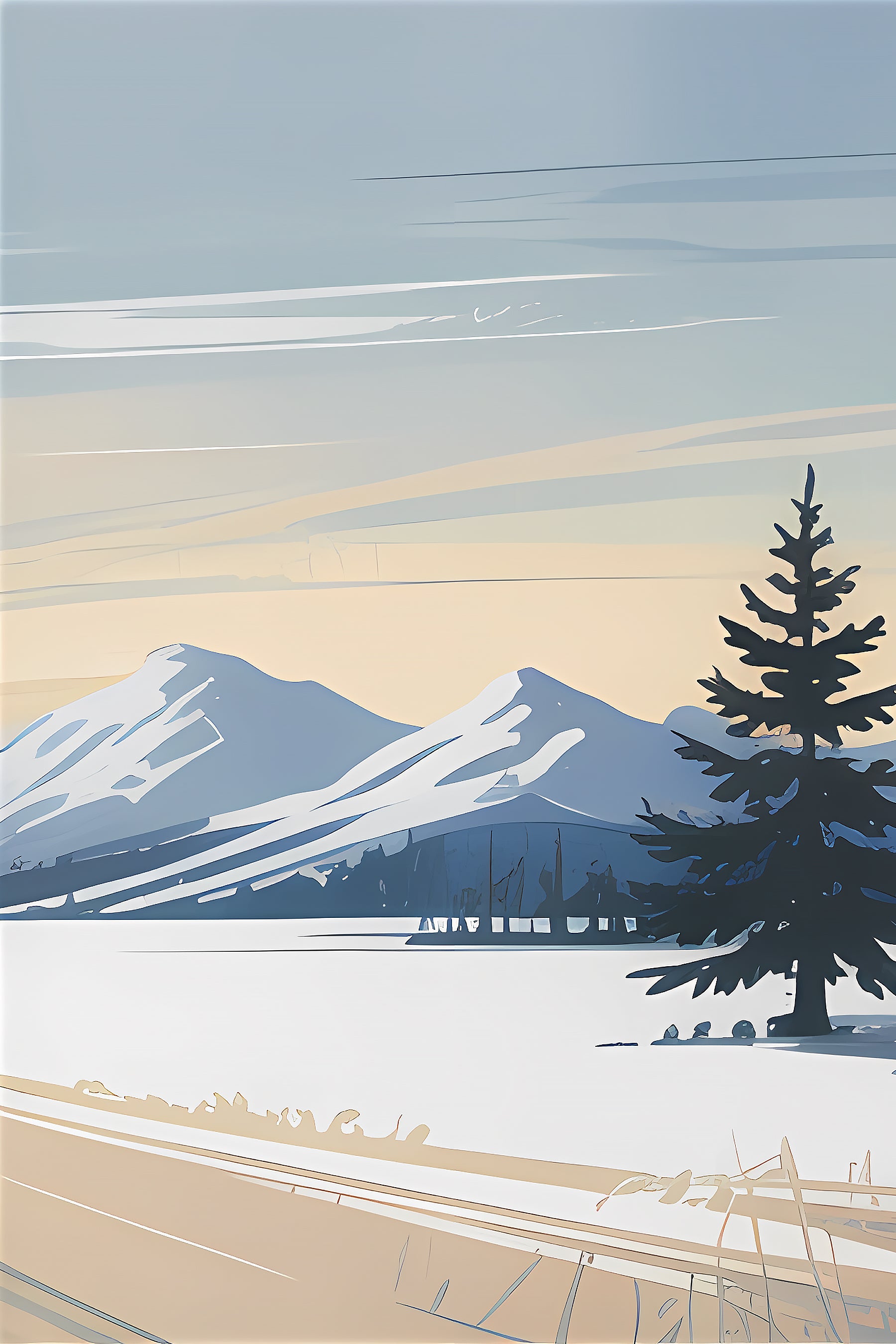Winter Road Through Snowy Heights Luxury Wall Art Set (3 Pieces) - 18x24 Inch Framed GSM Paper or 20x30 Inch Canvas