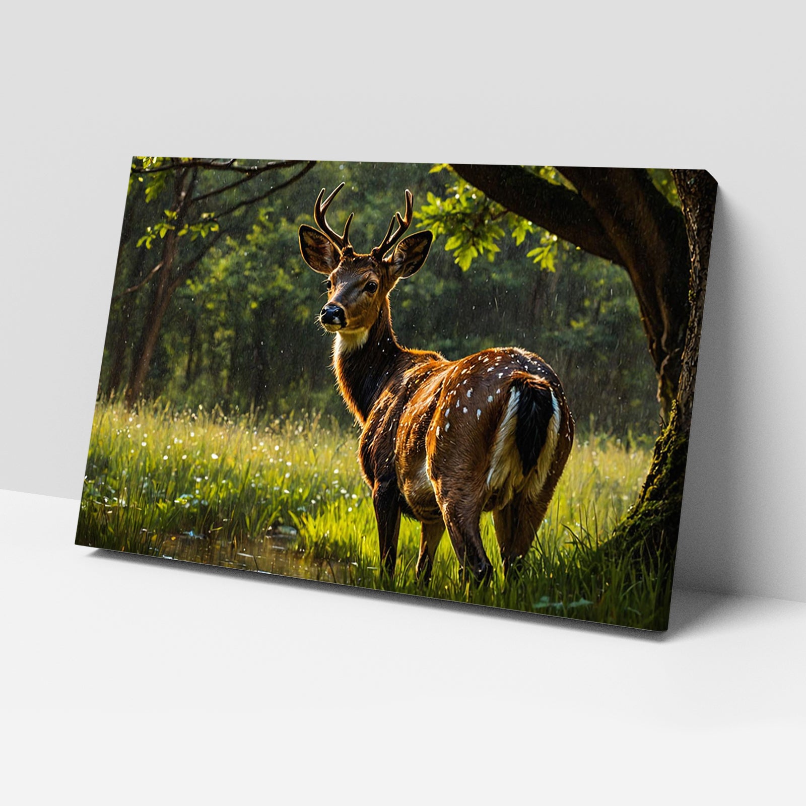 Luxariya Deer Canvas Print 20x30", Black/White Framed, 12x18"-24x36" Serene Wall Art
