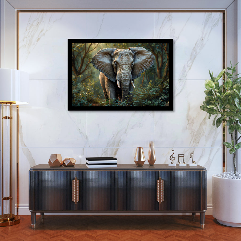 Luxariya Elephant Canvas Print 20x30", Black/White Framed, 12x18"-24x36" Auspicious Wall Art