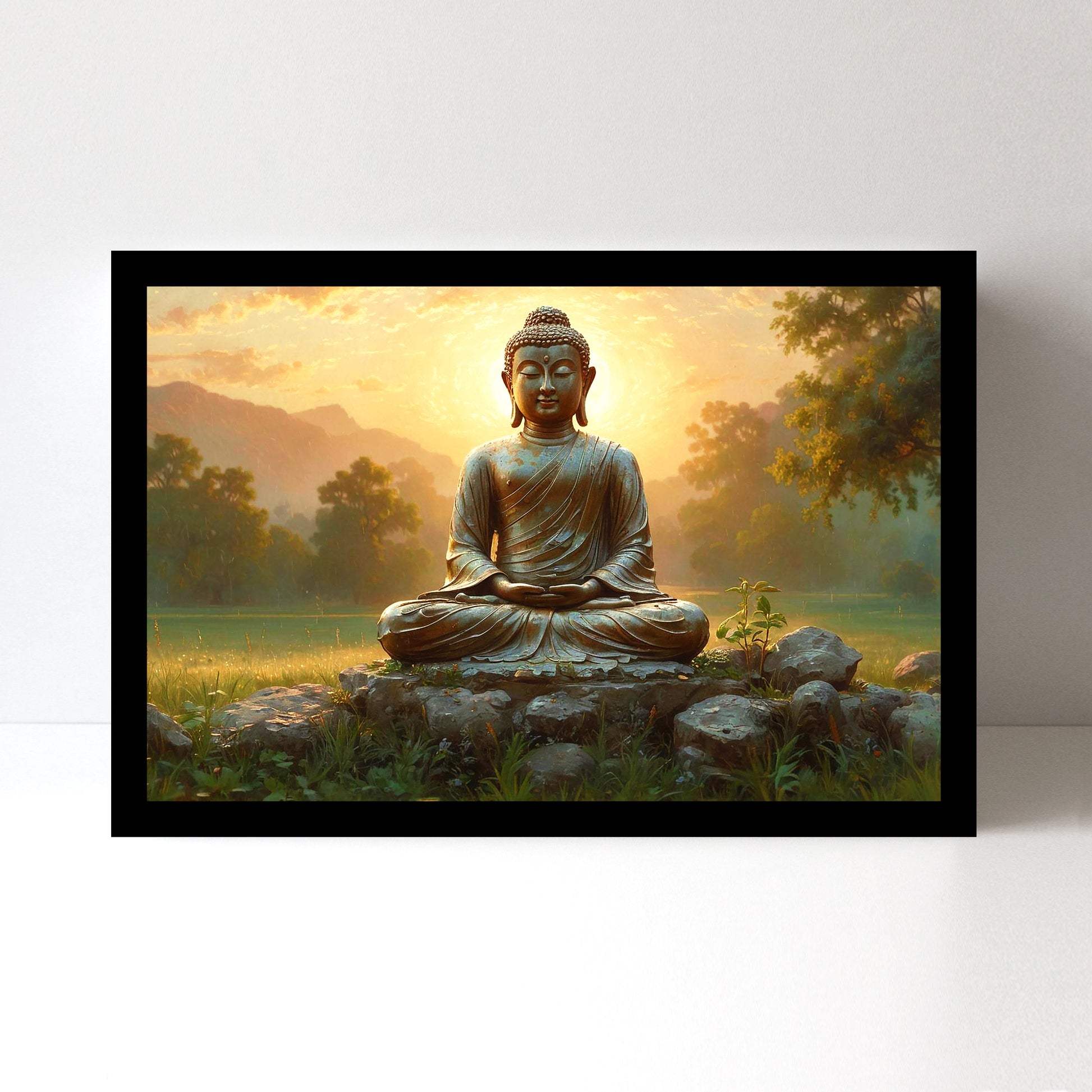 Luxariya Buddha Canvas Print 20x30", Black/White Framed 12x18"-24x36" Spiritual Wall Art