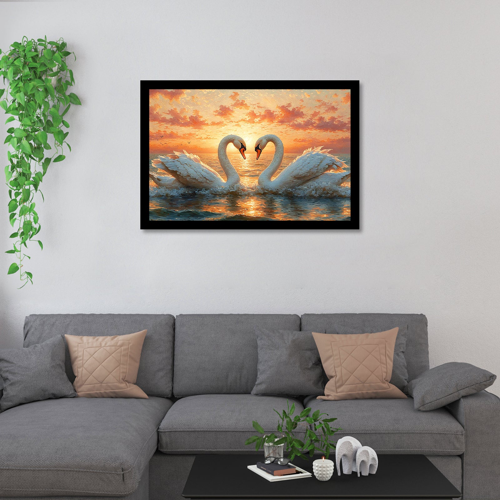 Luxariya Swan Canvas Print 20x30", Black/White Framed, 12x18"-24x36" Elegant Wall Art