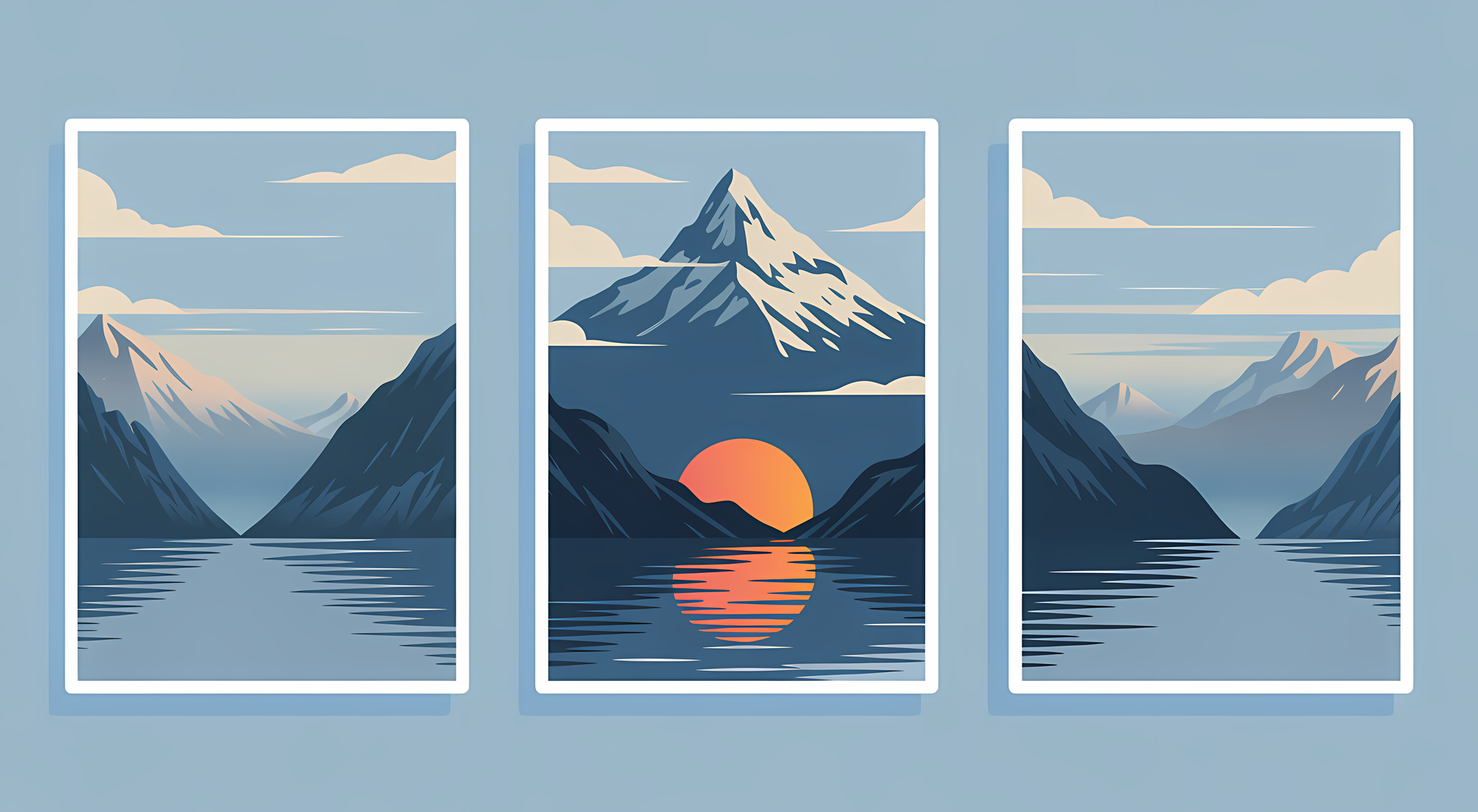 Dawn Over the Riverside Hill Luxury Wall Art Set (3 Pieces) - 18x24 Inch Framed GSM Paper or 20x30 Inch Canvas