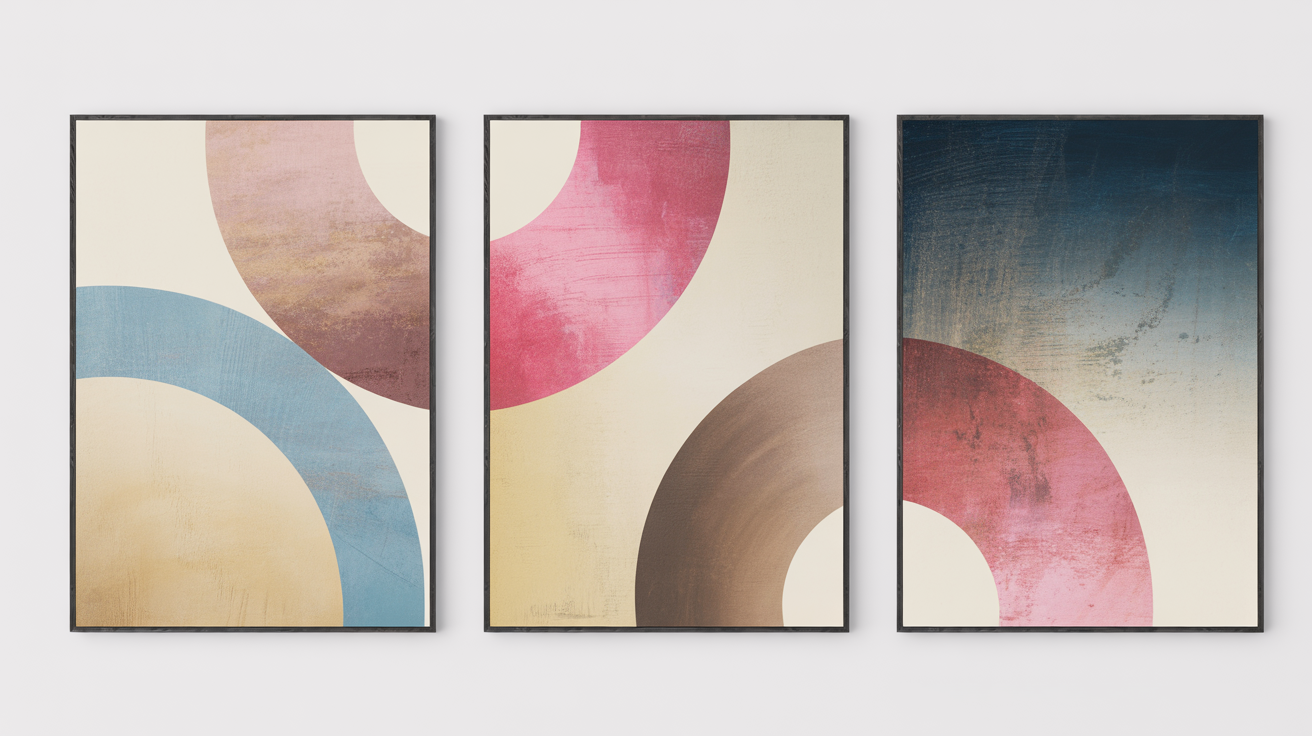 Vibrant Circle Symphony Luxury Wall Art Set (3 Pieces) - 18x24 Inch Framed GSM Paper or 20x30 Inch Canvas