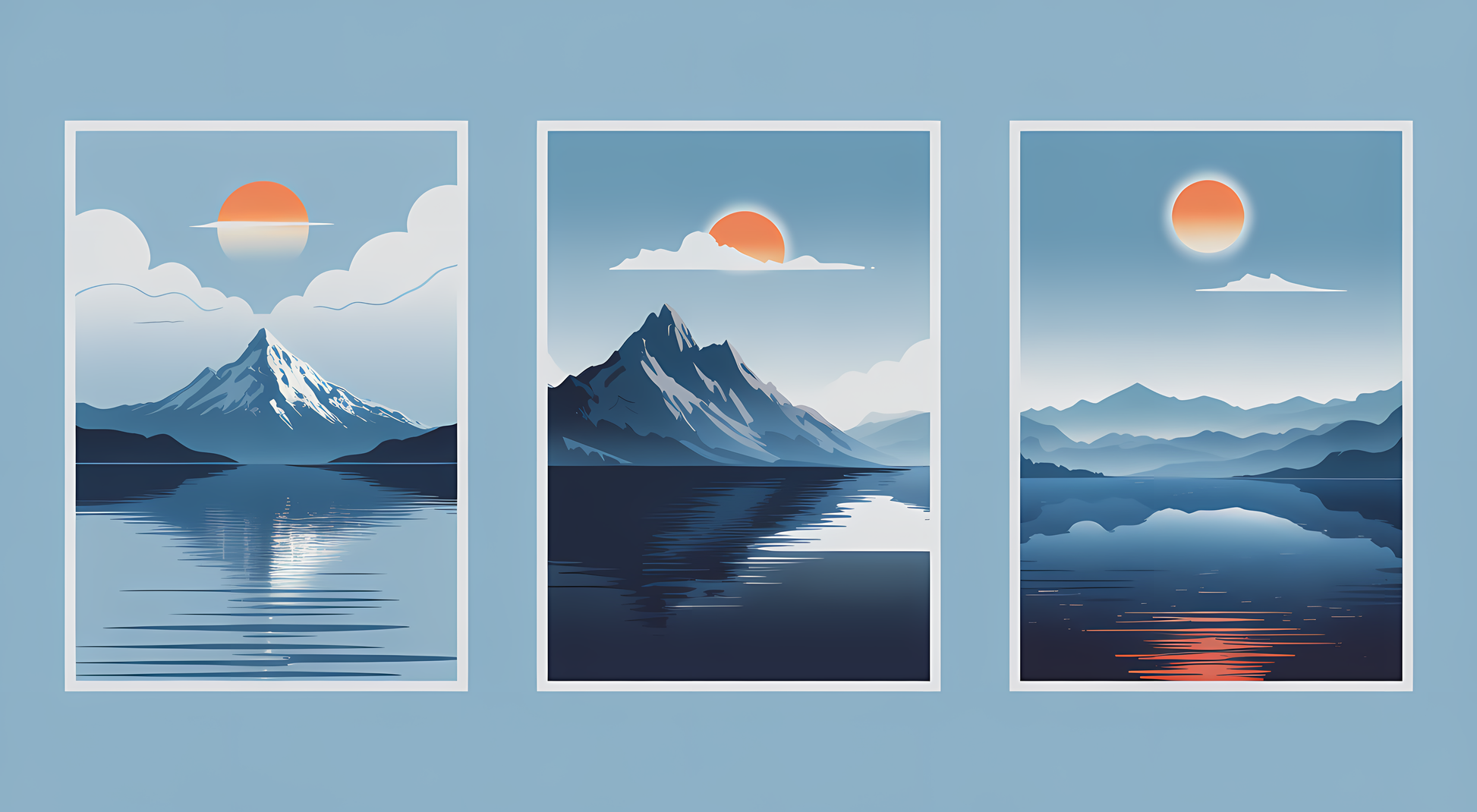 Snowy Horizon with River Dream Luxury Wall Art Set (3 Pieces) - 18x24 Inch Framed GSM Paper or 20x30 Inch Canvas