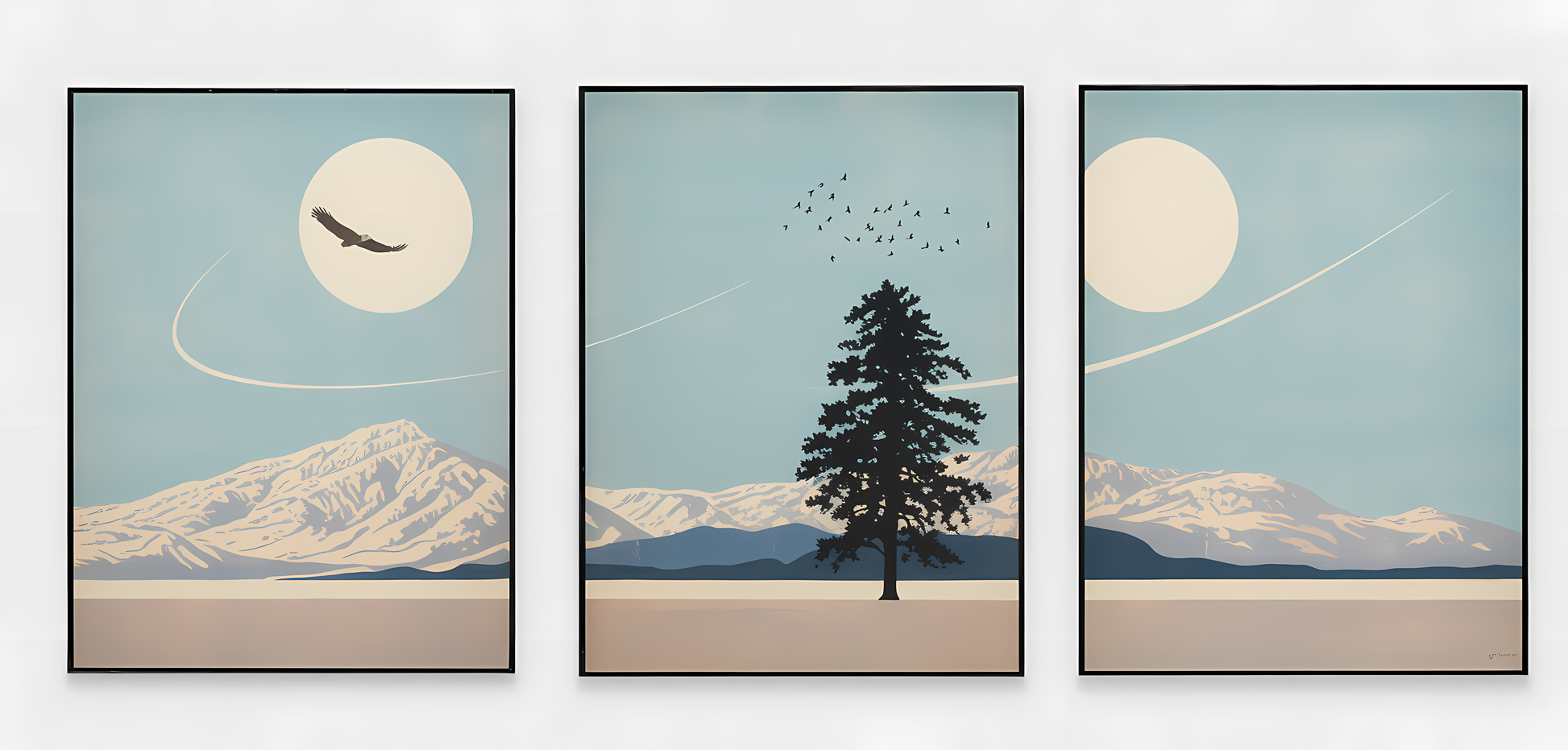 Winter Serenity with Soaring Wings Luxury Wall Art Set (3 Pieces) - 18x24 Inch Framed GSM Paper or 20x30 Inch Canvas