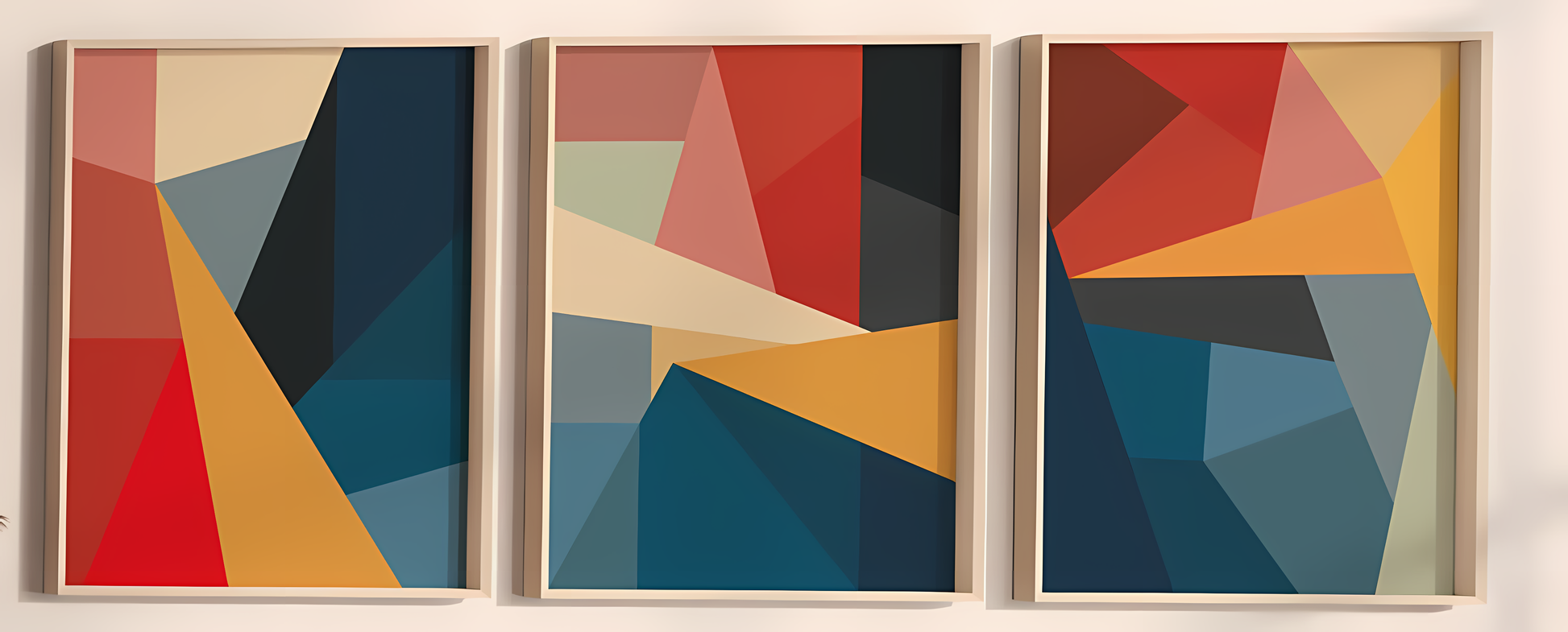 Red Hexagon Rhapsody Luxury Wall Art Set (3 Pieces) - 18x24 Inch Framed GSM Paper or 20x30 Inch Canvas