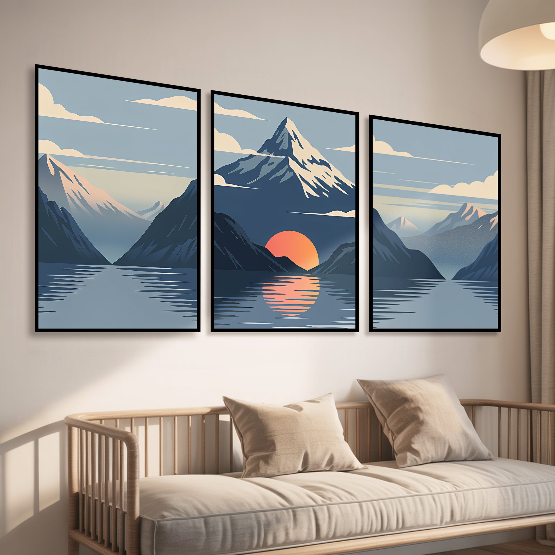 Dawn Over the Riverside Hill Luxury Wall Art Set (3 Pieces) - 18x24 Inch Framed GSM Paper or 20x30 Inch Canvas