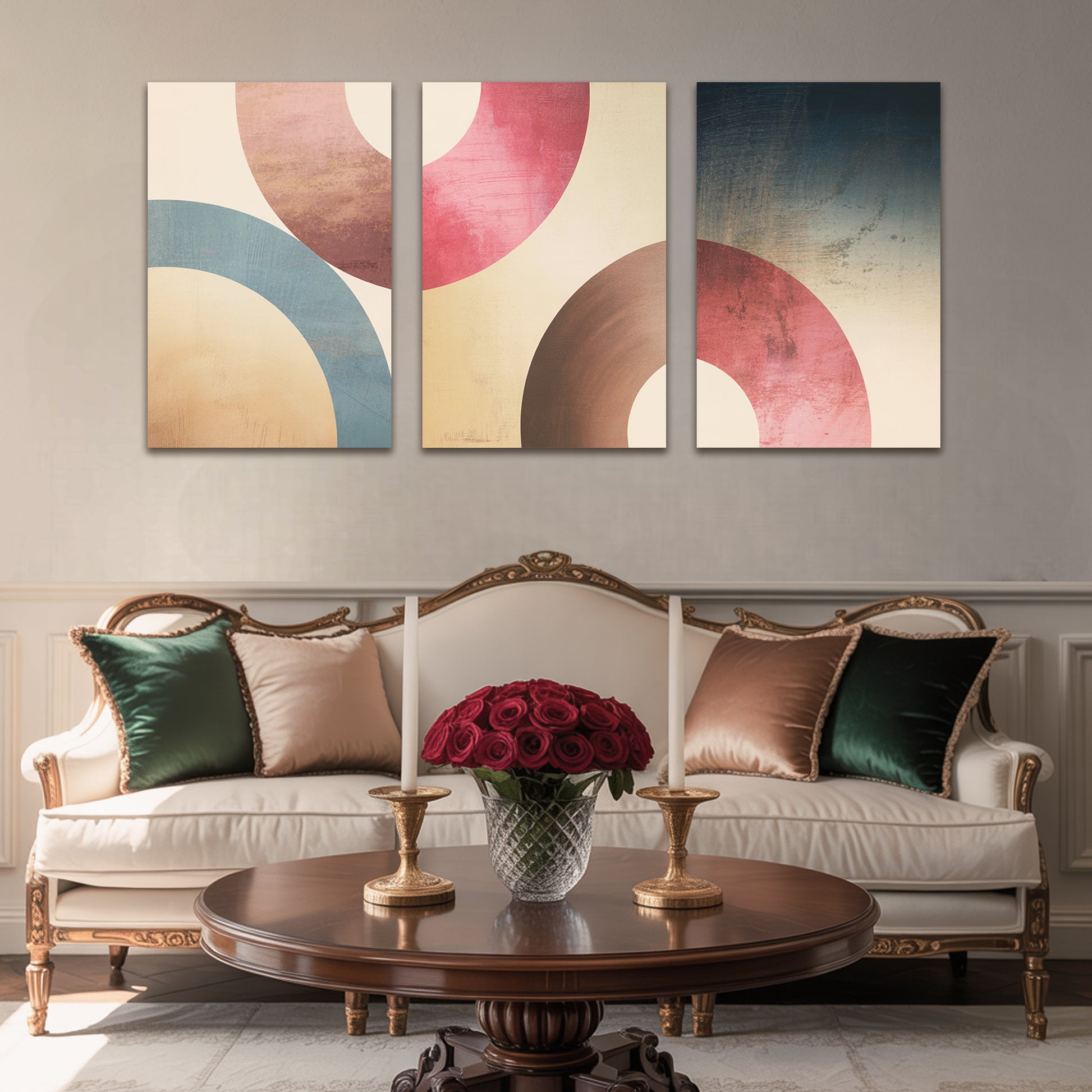 Vibrant Circle Symphony Luxury Wall Art Set (3 Pieces) - 18x24 Inch Framed GSM Paper or 20x30 Inch Canvas