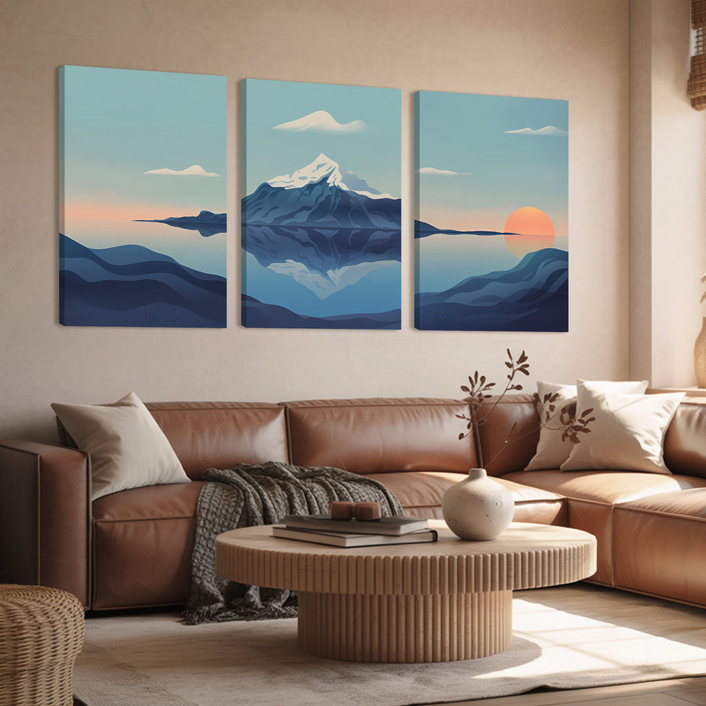 Frosted River Under Sunlit Sky Luxury Wall Art Set (3 Pieces) - 18x24 Inch Framed GSM Paper or 20x30 Inch Canvas