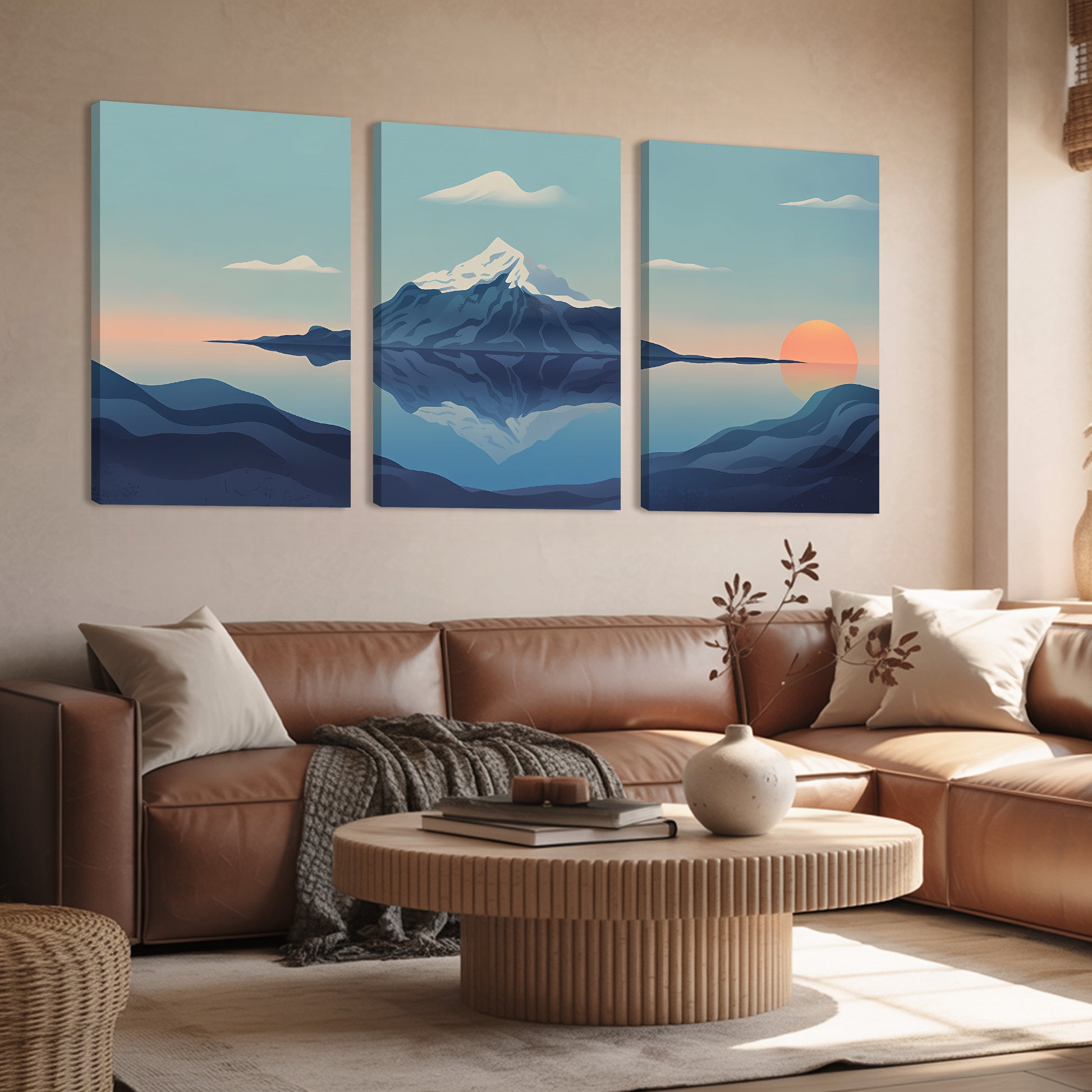 Frosted River Under Sunlit Sky Luxury Wall Art Set (3 Pieces) - 18x24 Inch Framed GSM Paper or 20x30 Inch Canvas