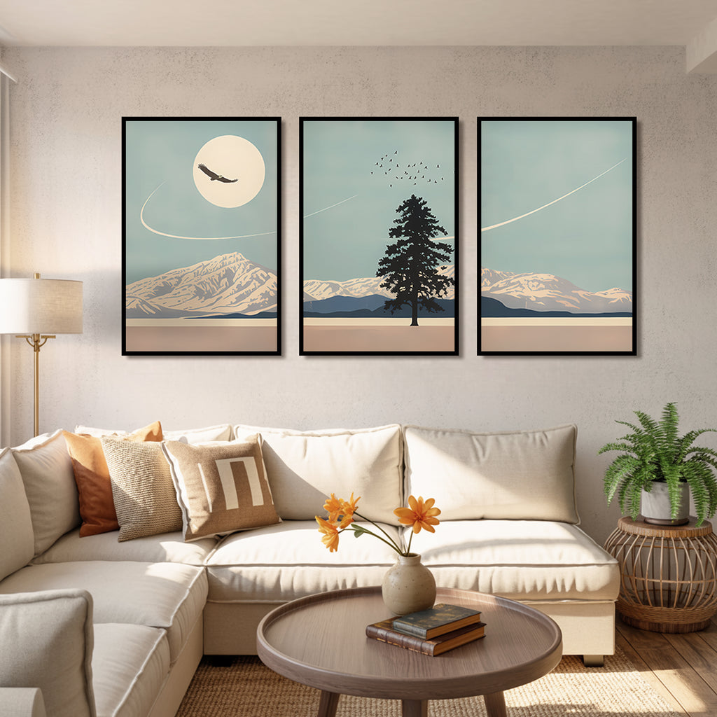 Winter Serenity with Soaring Wings Luxury Wall Art Set (3 Pieces) - 18x24 Inch Framed GSM Paper or 20x30 Inch Canvas